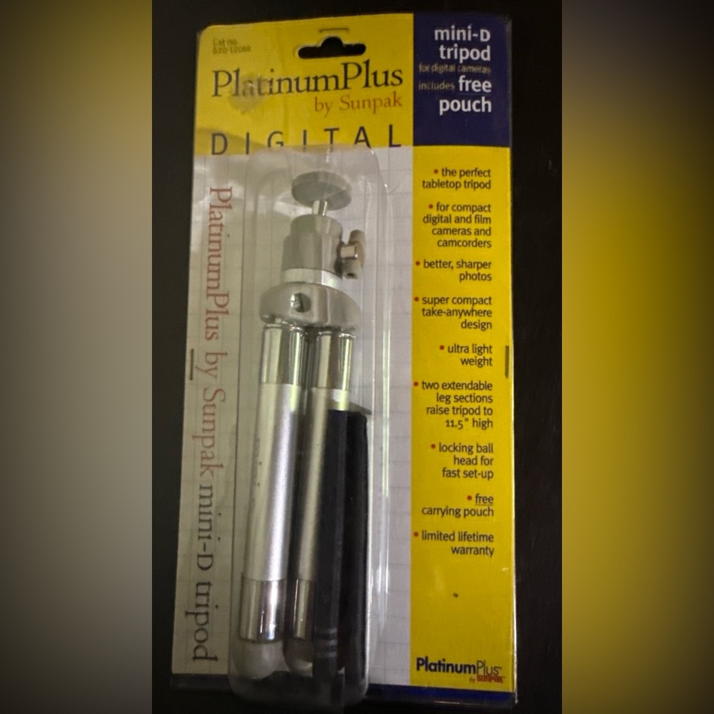 Sunpak Platinum Plus Mini D Tripod for digital cameras 11.5”. Brand new.